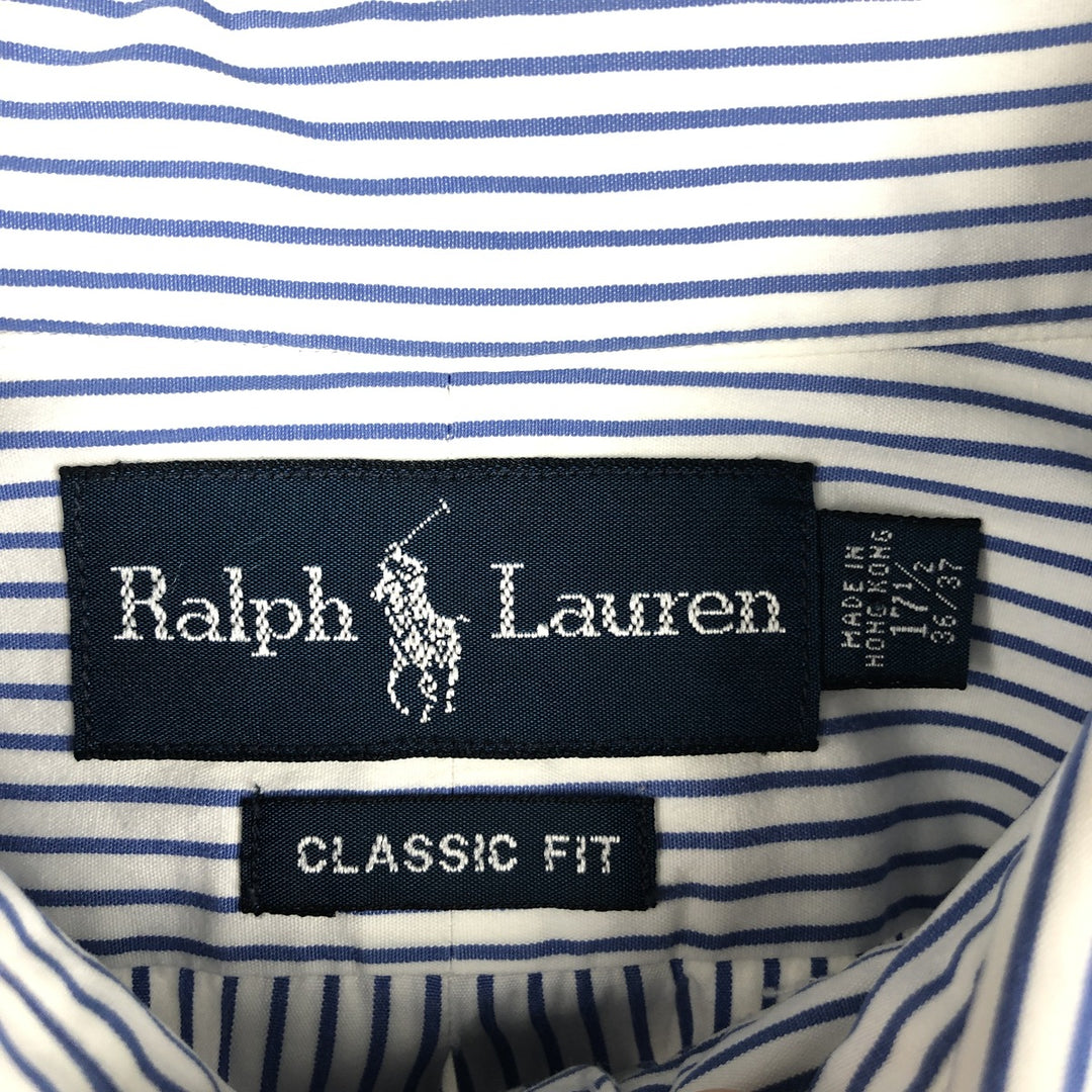 Ralph Lauren Classic Fit Long Sleeve Button Down Striped Shirt Men's XL cotton Navy blue Vintage Second Hand