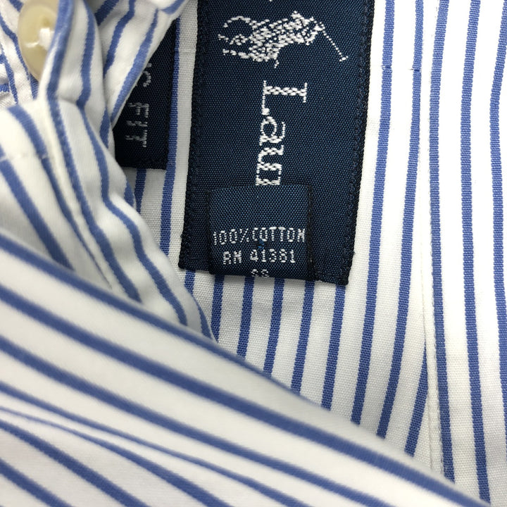 Ralph Lauren Classic Fit Long Sleeve Button Down Striped Shirt Men's XL cotton Navy blue Vintage Second Hand