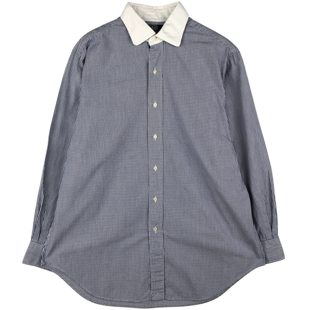 Ralph Lauren POLO by Ralph Lauren PHILIP Striped Pattern Cleric Shirt, Men's Size L cotton white type Vintage Second Hand