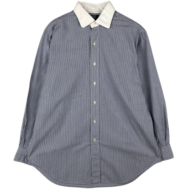 Ralph Lauren POLO by Ralph Lauren PHILIP Striped Pattern Cleric Shirt, Men's Size L cotton white type Vintage Second Hand