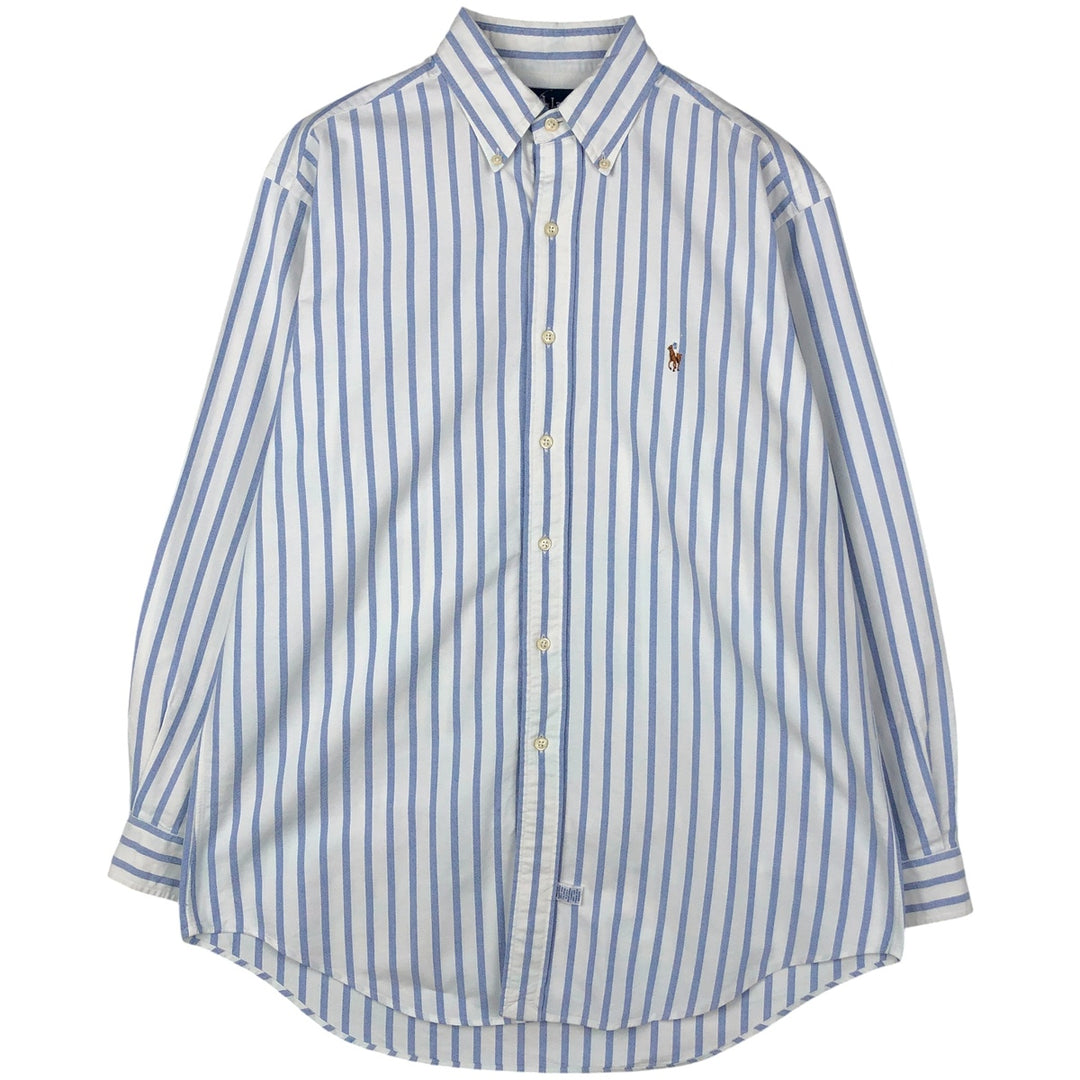 Ralph Lauren YARMOUTH Long Sleeve Button-Down Striped Shirt, Men's M Size cotton Navy blue Vintage Second Hand