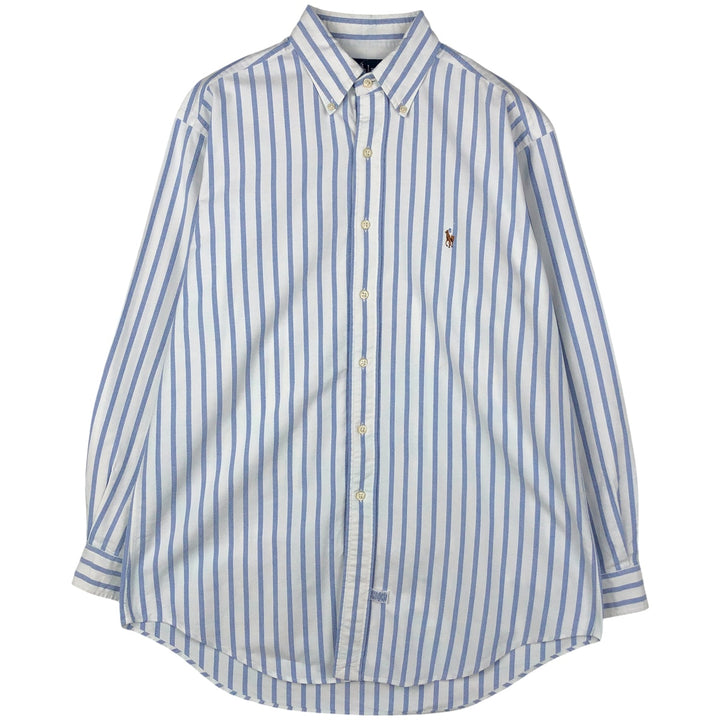 Ralph Lauren YARMOUTH Long Sleeve Button-Down Striped Shirt, Men's M Size cotton Navy blue Vintage Second Hand