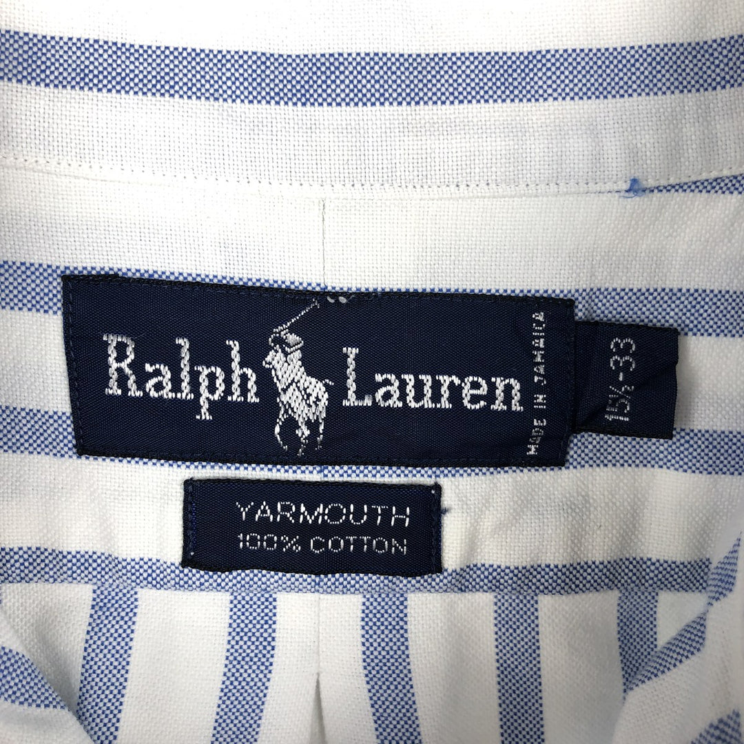 Ralph Lauren YARMOUTH Long Sleeve Button-Down Striped Shirt, Men's M Size cotton Navy blue Vintage Second Hand