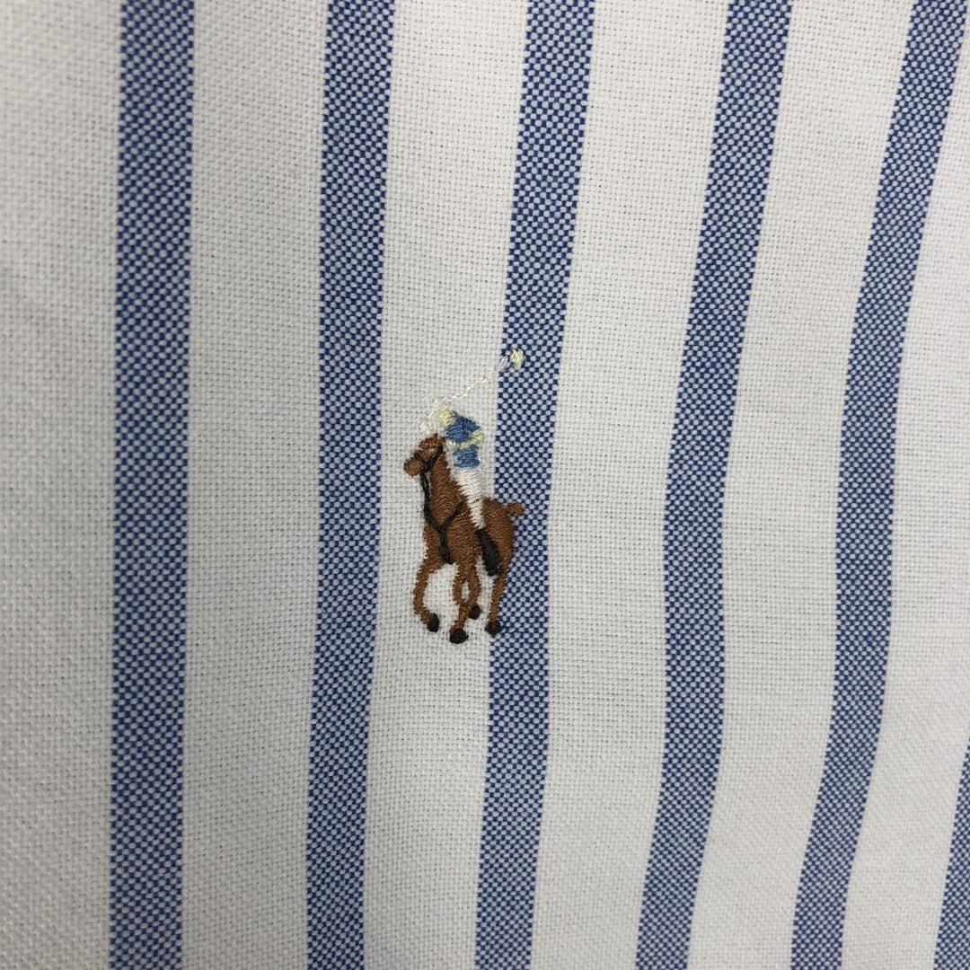 Ralph Lauren YARMOUTH Long Sleeve Button-Down Striped Shirt, Men's M Size cotton Navy blue Vintage Second Hand
