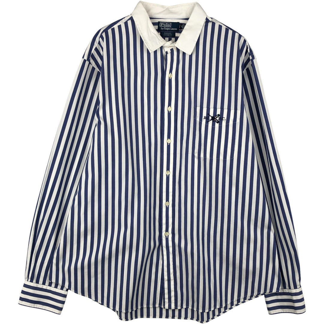 Ralph Lauren POLO by Ralph Lauren PHODES CUSTOM FIT Striped Pattern Cleric Shirt, Men's XXL cotton white type Vintage Second Hand