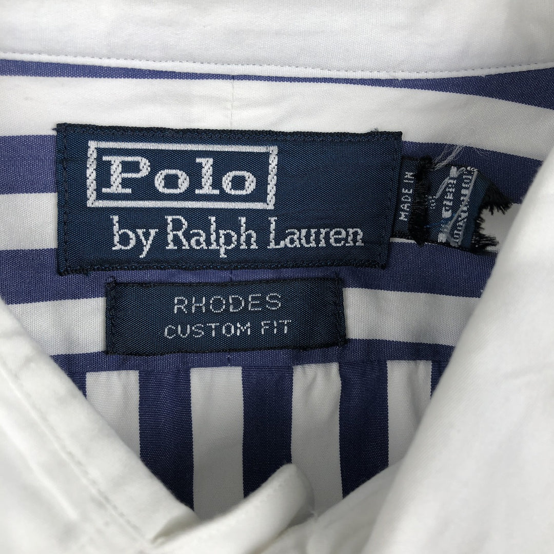 Ralph Lauren POLO by Ralph Lauren PHODES CUSTOM FIT Striped Pattern Cleric Shirt, Men's XXL cotton white type Vintage Second Hand
