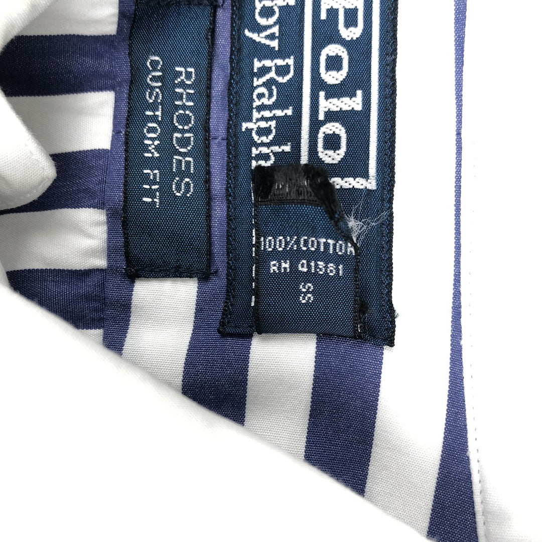 Ralph Lauren POLO by Ralph Lauren PHODES CUSTOM FIT Striped Pattern Cleric Shirt, Men's XXL cotton white type Vintage Second Hand