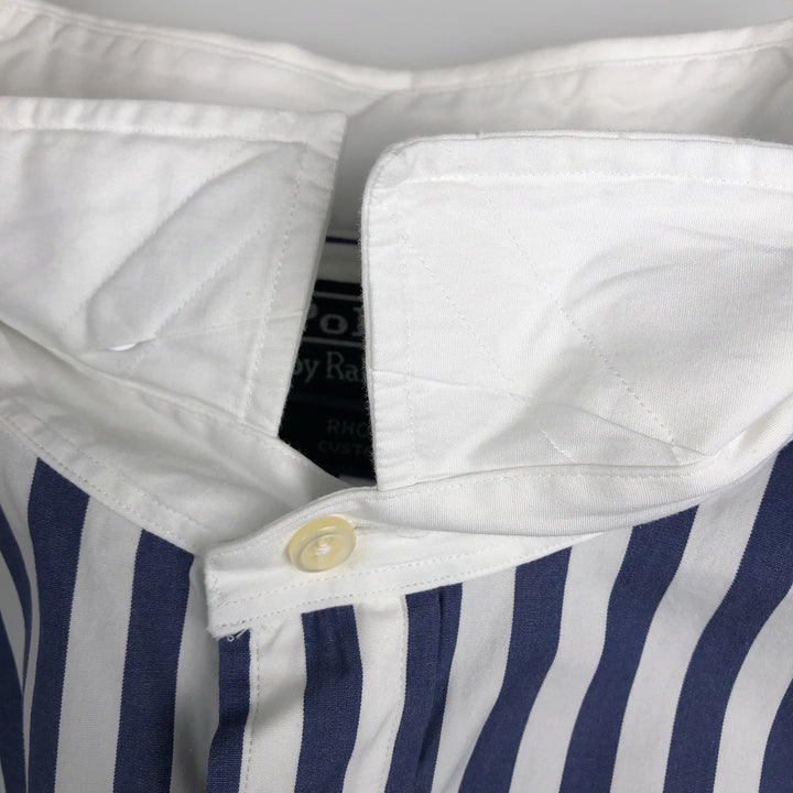 Ralph Lauren POLO by Ralph Lauren PHODES CUSTOM FIT Striped Pattern Cleric Shirt, Men's XXL cotton white type Vintage Second Hand