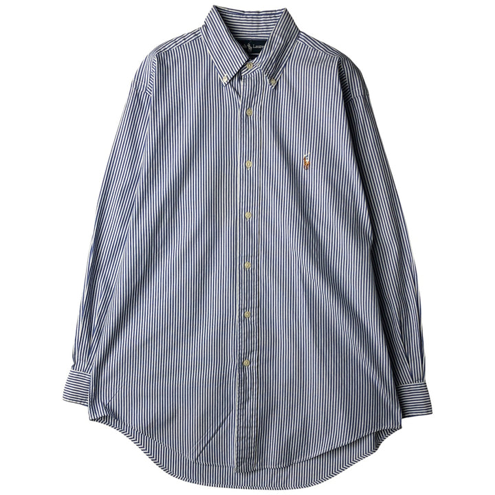 Ralph Lauren YARMOUTH Long Sleeve Button-Down Striped Shirt, Men's M Size cotton blue type Vintage Second Hand