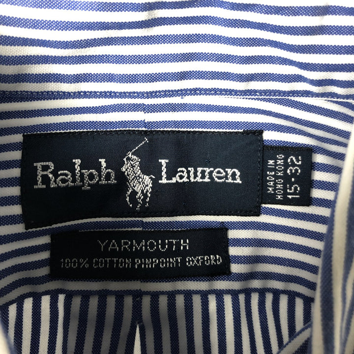 Ralph Lauren YARMOUTH Long Sleeve Button-Down Striped Shirt, Men's M Size cotton blue type Vintage Second Hand
