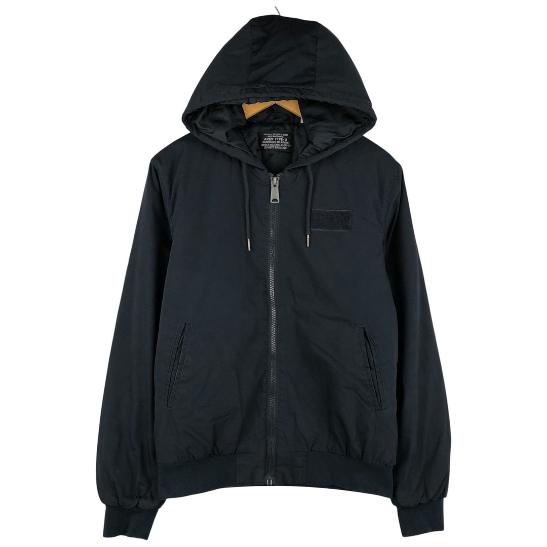 Civilian SCHOTT padded hooded military flight jacket, men's size M polyester black type Vintage Second Hand