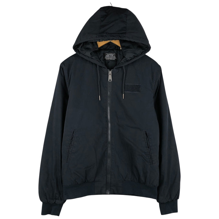 Civilian SCHOTT padded hooded military flight jacket, men's size M polyester black type Vintage Second Hand