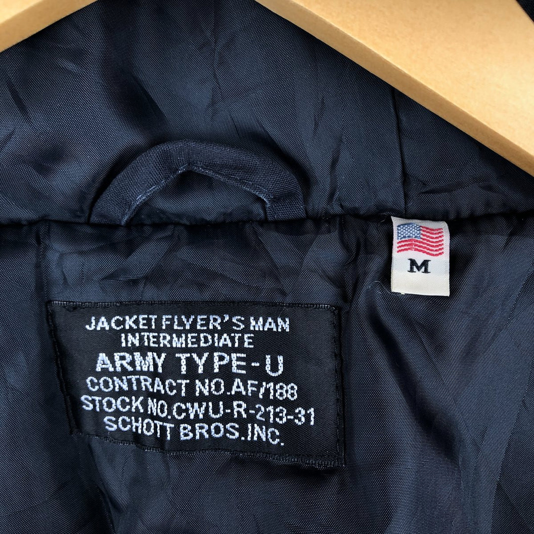 Civilian SCHOTT padded hooded military flight jacket, men's size M polyester black type Vintage Second Hand