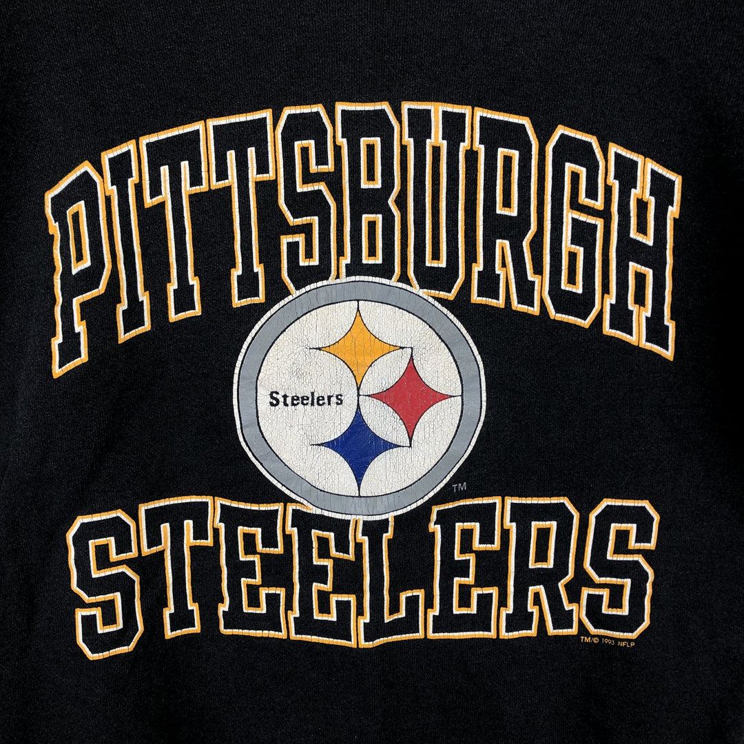 90'S Champion NFL Pittsburgh Steelers Print Sweatshirt, Made in USA, Men's Size L cotton black type Vintage Second Hand