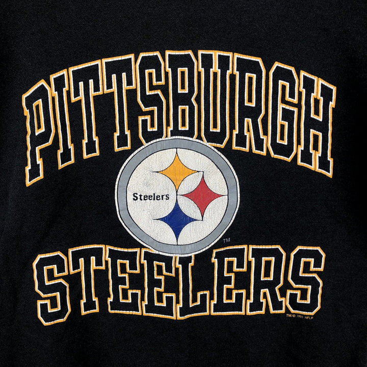90'S Champion NFL Pittsburgh Steelers Print Sweatshirt, Made in USA, Men's Size L cotton black type Vintage Second Hand