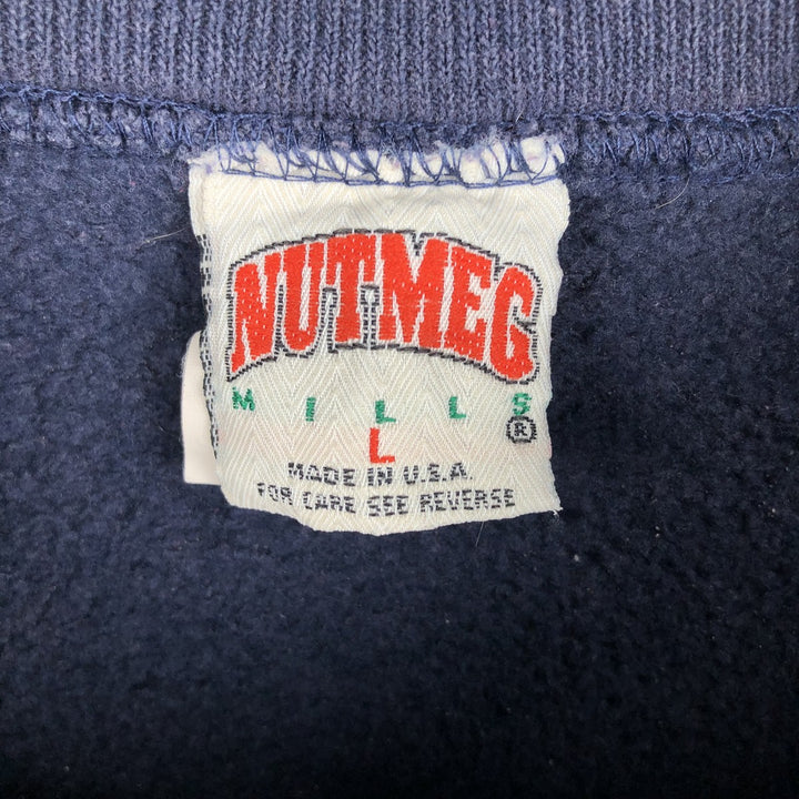90'S Nutmeg MLB Cleveland Indians Print Sweatshirt, Made in USA, Men's Size L cotton navy blue type Vintage Second Hand