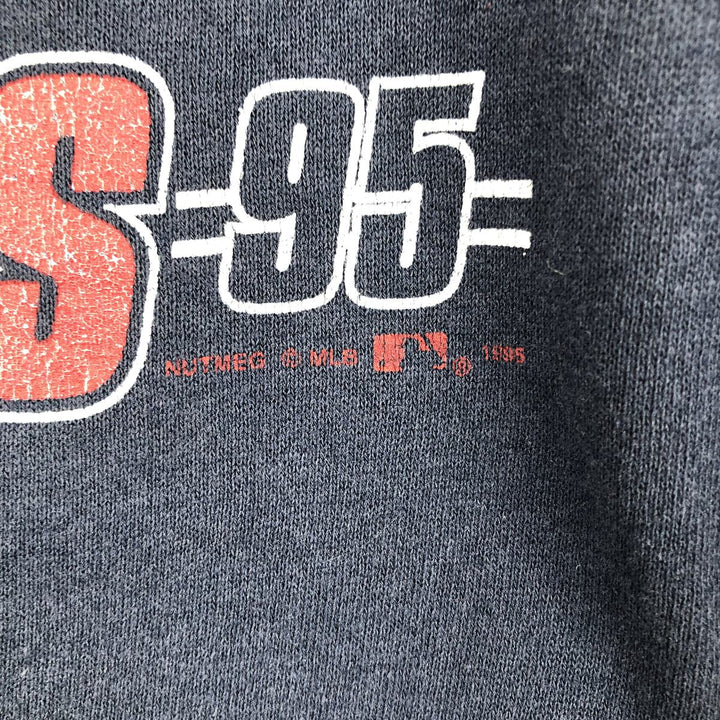 90'S Nutmeg MLB Cleveland Indians Print Sweatshirt, Made in USA, Men's Size L cotton navy blue type Vintage Second Hand