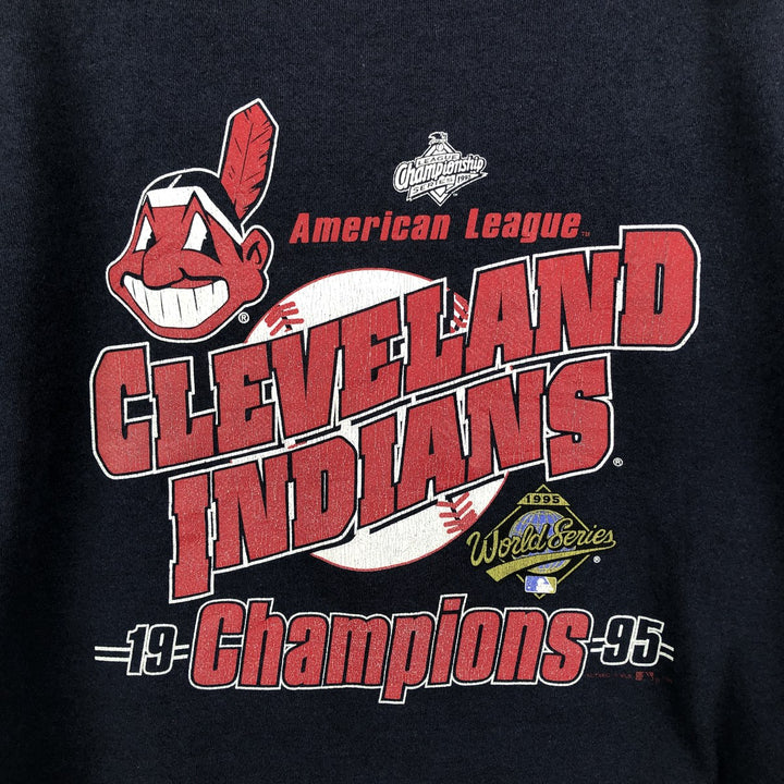 90'S Nutmeg MLB Cleveland Indians Print Sweatshirt, Made in USA, Men's Size L cotton navy blue type Vintage Second Hand