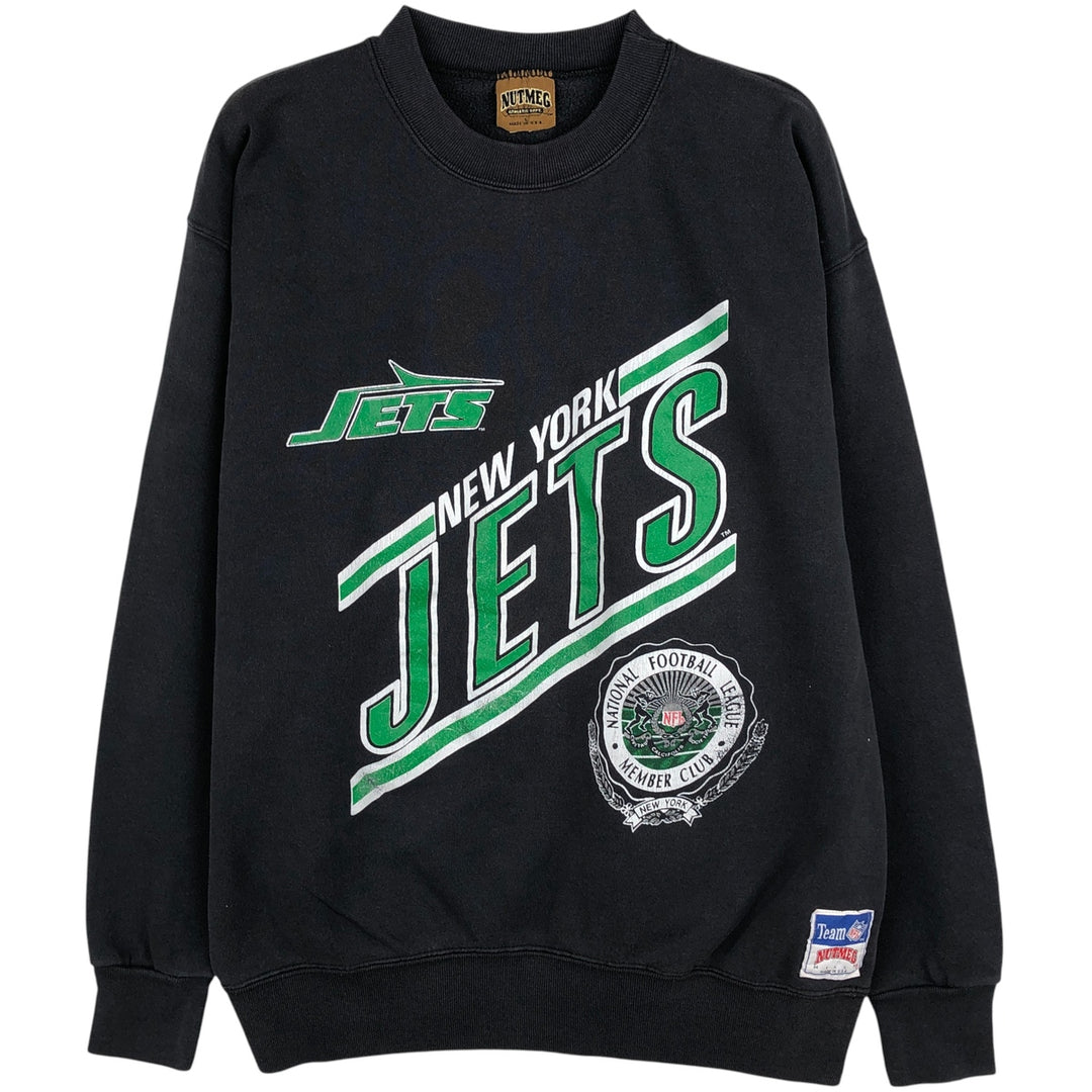 Nutmeg NFL New York Jets Print Sweatshirt, Made in USA, Men's Size L unclear black type Vintage Second Hand