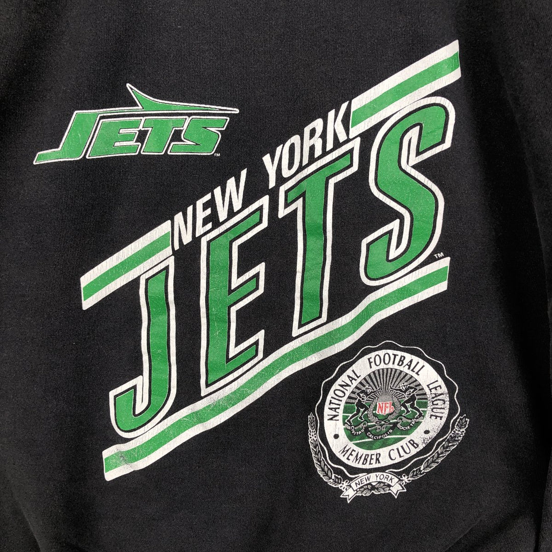 Nutmeg NFL New York Jets Print Sweatshirt, Made in USA, Men's Size L unclear black type Vintage Second Hand