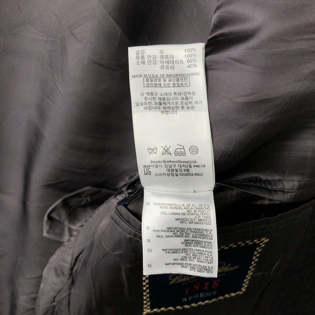 Brooks Brothers 1818 REGENT Check Pattern Wool Tailored Jacket, Made in USA, Men's Size Medium wool Charcoal Vintage Second Hand