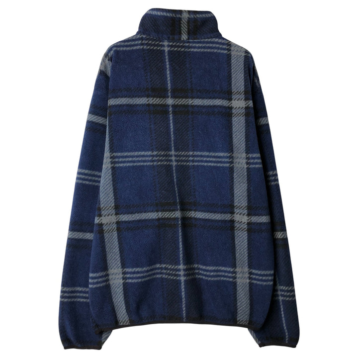 Vintage 90'S Nautica Check Pattern Half-Zip Fleece Pullover, Made in USA, Men's Size L polyester navy blue type Vintage Second Hand