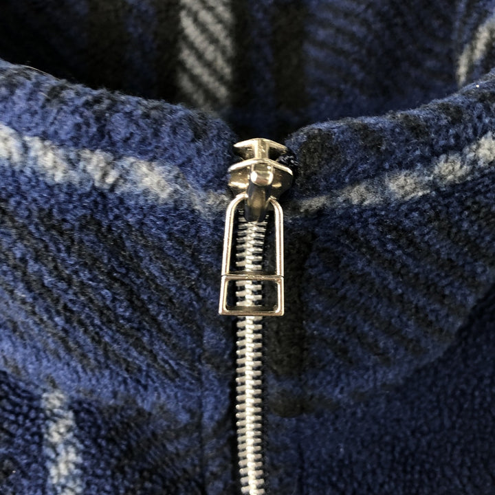 Vintage 90'S Nautica Check Pattern Half-Zip Fleece Pullover, Made in USA, Men's Size L polyester navy blue type Vintage Second Hand