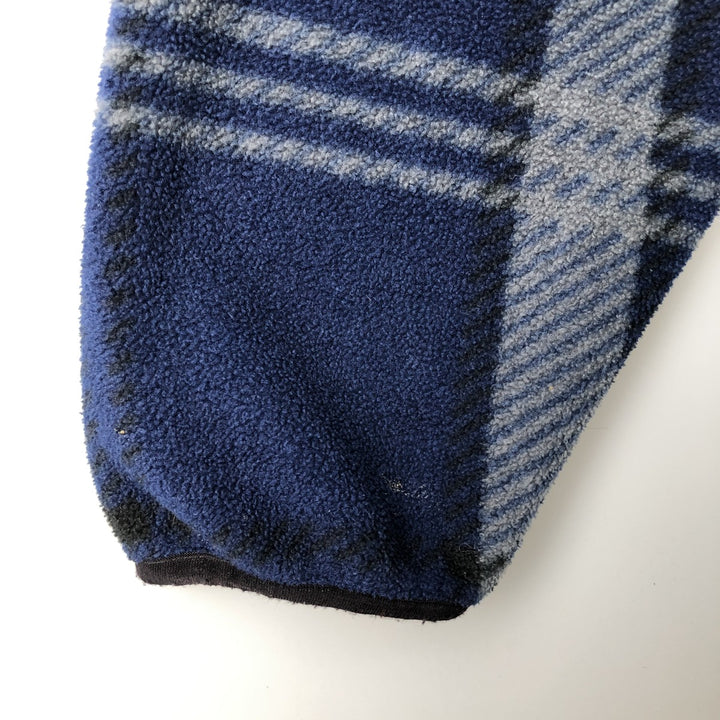 Vintage 90'S Nautica Check Pattern Half-Zip Fleece Pullover, Made in USA, Men's Size L polyester navy blue type Vintage Second Hand