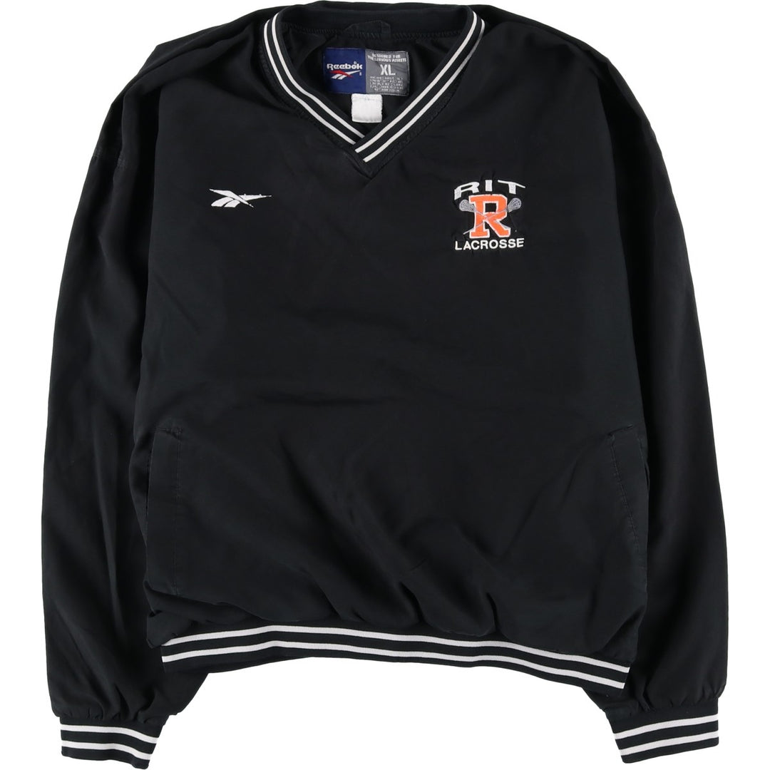 90s-00'S Reebok V-neck college warm-up pullover, men's size XL unclear black type Vintage Second Hand