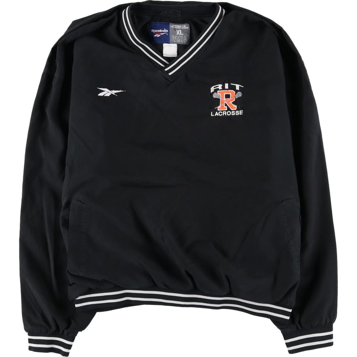 90s-00'S Reebok V-neck college warm-up pullover, men's size XL unclear black type Vintage Second Hand