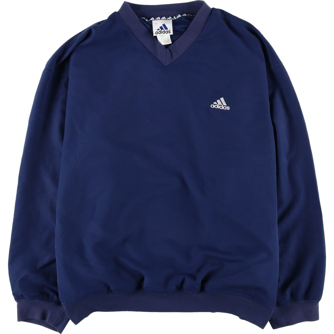 Vintage 90'S adidas V-neck warm-up pullover, size L, men's polyester navy blue type Vintage Second Hand