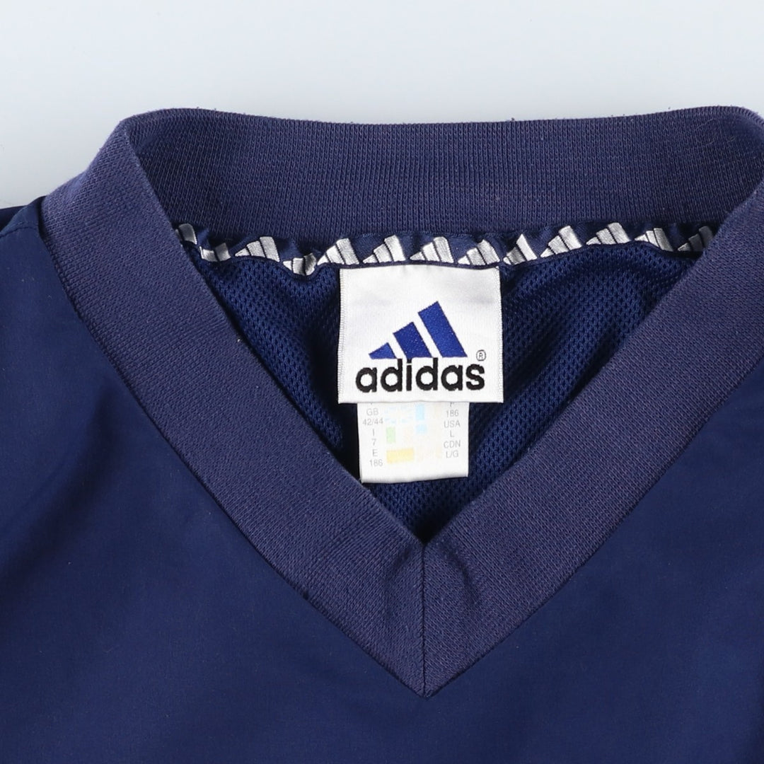 Vintage 90'S adidas V-neck warm-up pullover, size L, men's polyester navy blue type Vintage Second Hand