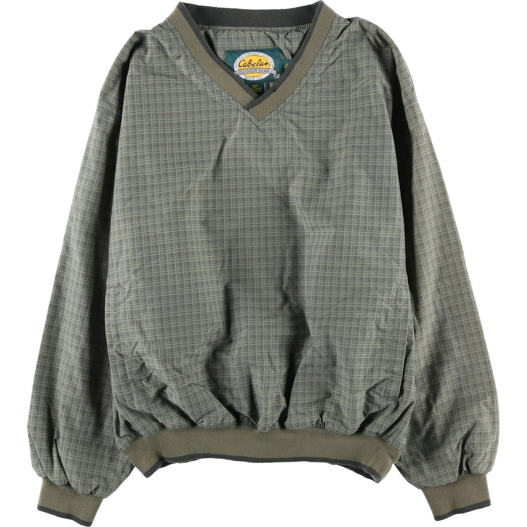 90s-00'S Cabelas Check Pattern V-Neck Nylon Pullover, Men's Size Medium Polyurethane Coated Nylon Khaki type Vintage Second Hand
