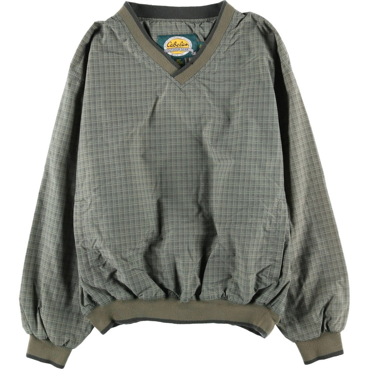 90s-00'S Cabelas Check Pattern V-Neck Nylon Pullover, Men's Size Medium Polyurethane Coated Nylon Khaki type Vintage Second Hand