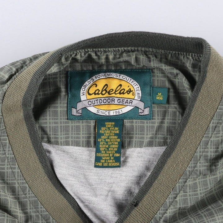 90s-00'S Cabelas Check Pattern V-Neck Nylon Pullover, Men's Size Medium Polyurethane Coated Nylon Khaki type Vintage Second Hand