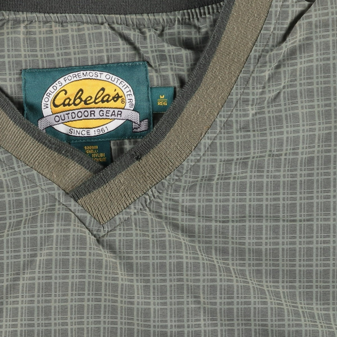 90s-00'S Cabelas Check Pattern V-Neck Nylon Pullover, Men's Size Medium Polyurethane Coated Nylon Khaki type Vintage Second Hand