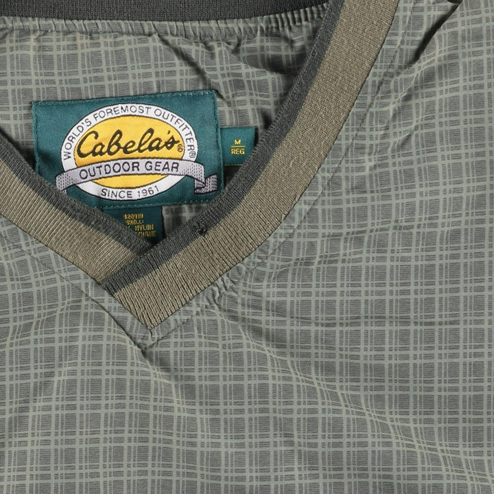 90s-00'S Cabelas Check Pattern V-Neck Nylon Pullover, Men's Size Medium Polyurethane Coated Nylon Khaki type Vintage Second Hand
