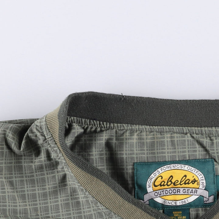 90s-00'S Cabelas Check Pattern V-Neck Nylon Pullover, Men's Size Medium Polyurethane Coated Nylon Khaki type Vintage Second Hand