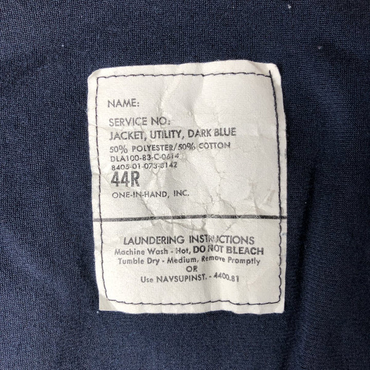 1980'S US Military Utility Jacket, Made in USA, Size 44R, Men's, Size L, Vintage polyester navy blue type Vintage Second Hand