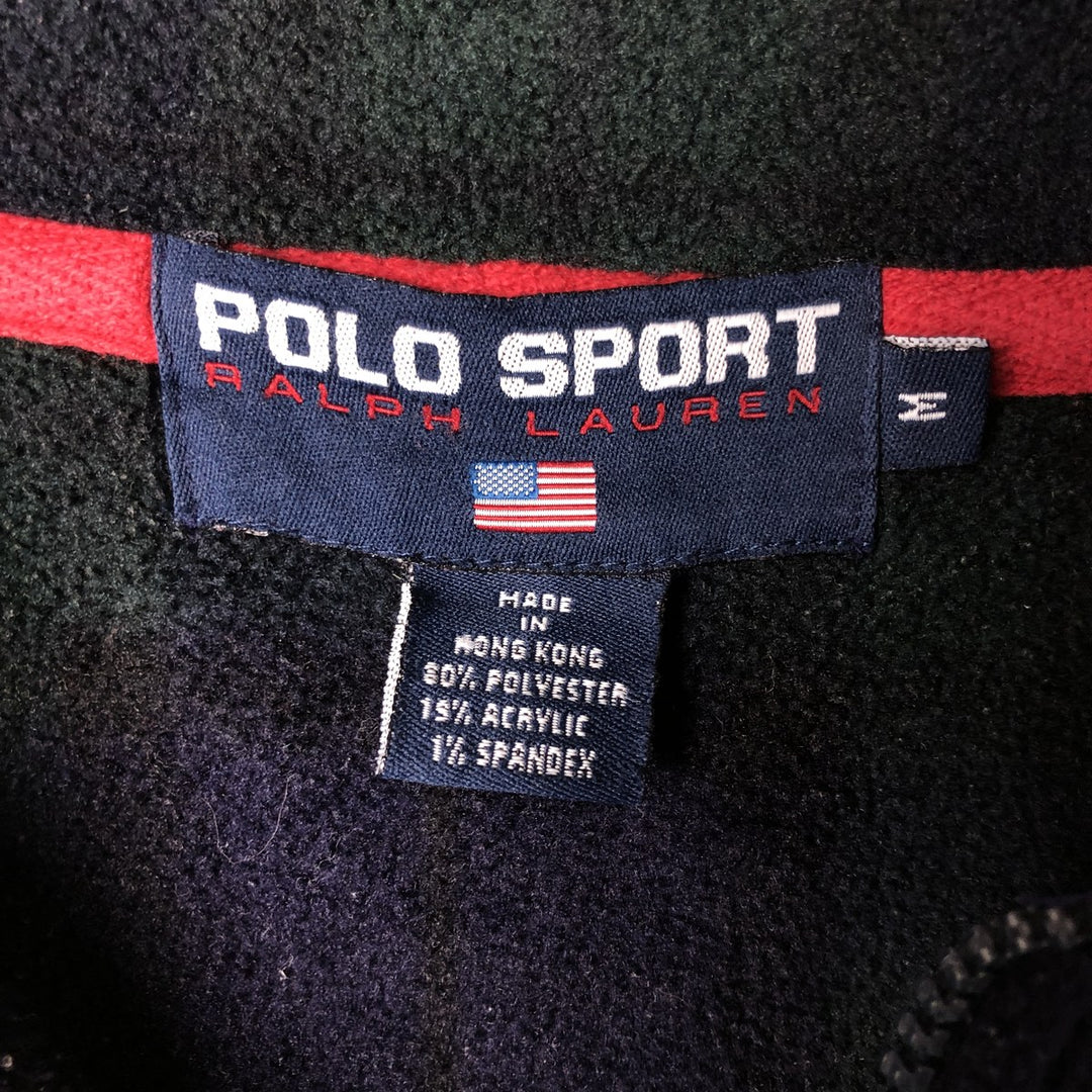 90'S Ralph Lauren Polo Sport Blackwatch Check Half-Zip Fleece Pullover, Men's Size Medium polyester navy blue type Vintage Second Hand