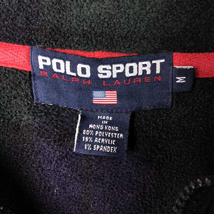 90'S Ralph Lauren Polo Sport Blackwatch Check Half-Zip Fleece Pullover, Men's Size Medium polyester navy blue type Vintage Second Hand