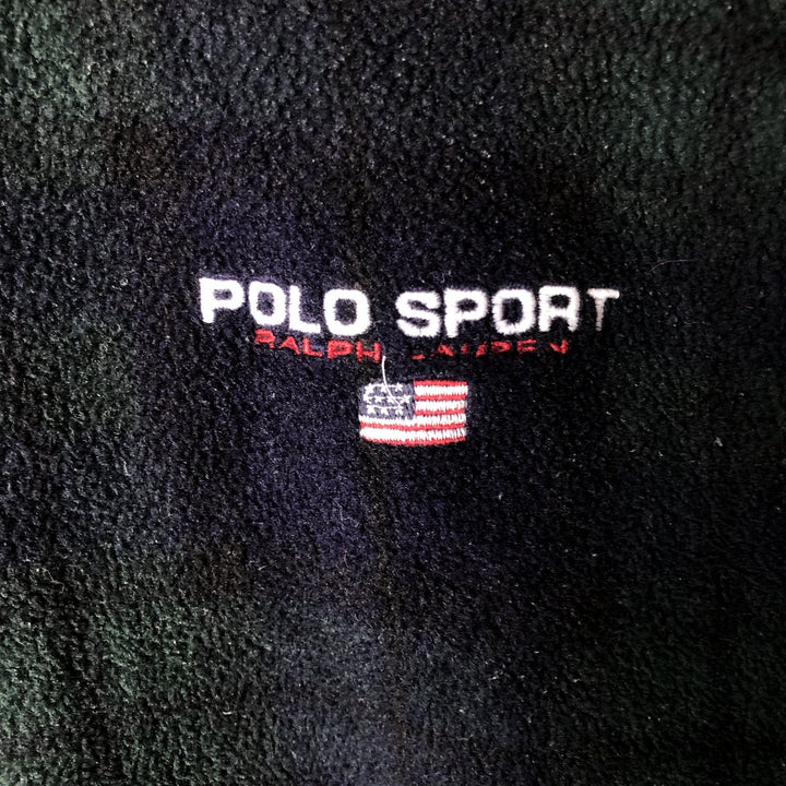 90'S Ralph Lauren Polo Sport Blackwatch Check Half-Zip Fleece Pullover, Men's Size Medium polyester navy blue type Vintage Second Hand