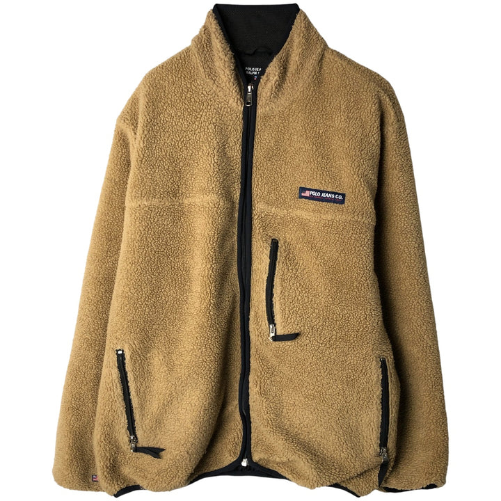 2000'S Ralph Lauren Polo Jeans Company Boa Jacket, Men's Size XL polyester beige type brown Vintage Second Hand