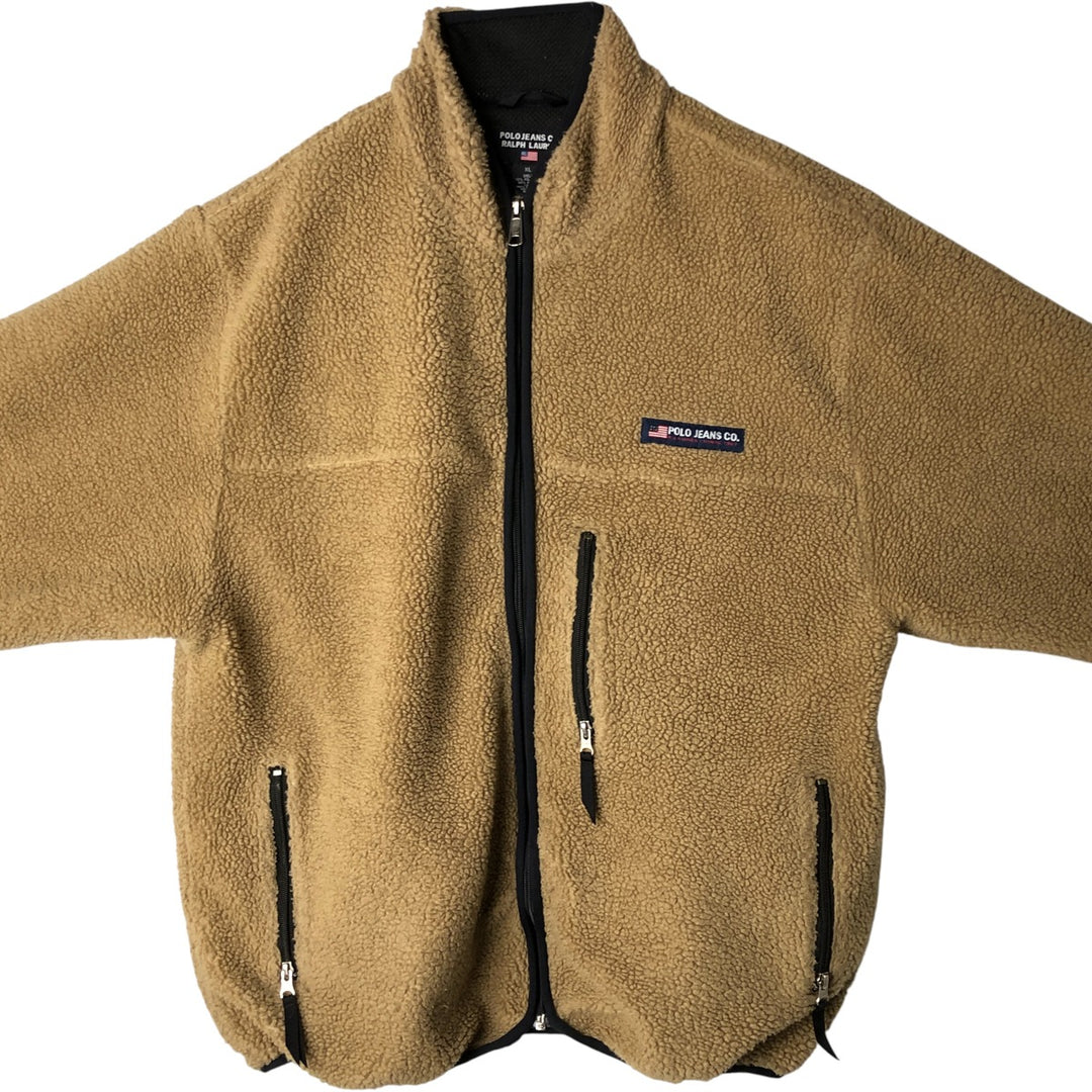 2000'S Ralph Lauren Polo Jeans Company Boa Jacket, Men's Size XL polyester beige type brown Vintage Second Hand