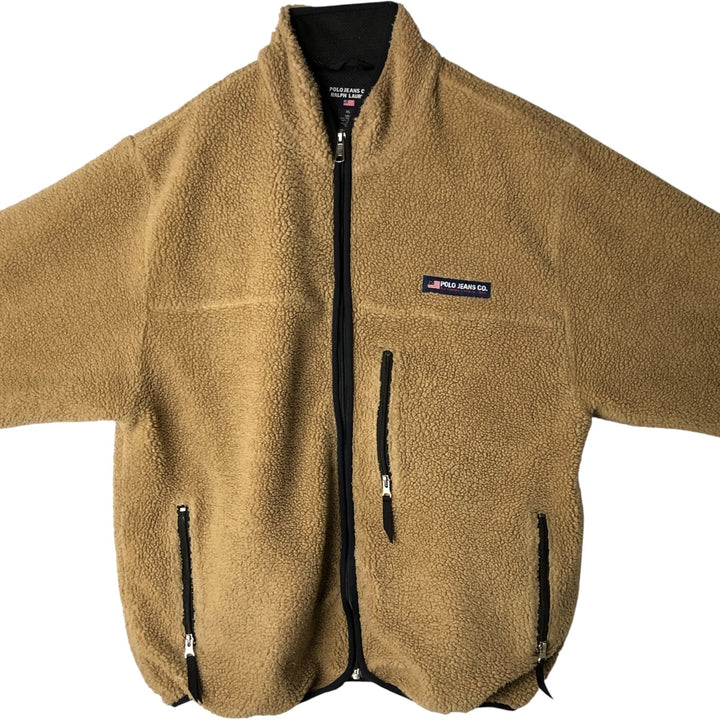 2000'S Ralph Lauren Polo Jeans Company Boa Jacket, Men's Size XL polyester beige type brown Vintage Second Hand
