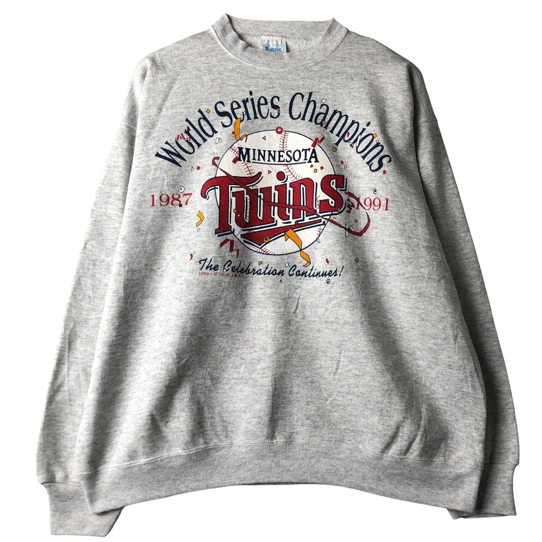 Vintage 90'S Tultex SuperWeight MLB Minnesota Twins Print Sweatshirt, Made in USA, Men's Size XL cotton gray type Vintage Second Hand