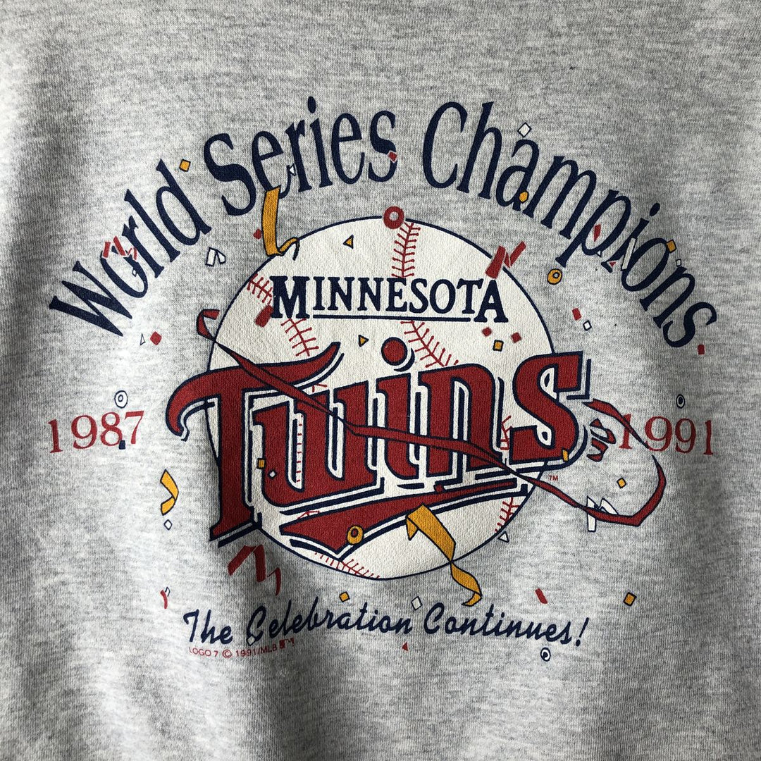 Vintage 90'S Tultex SuperWeight MLB Minnesota Twins Print Sweatshirt, Made in USA, Men's Size XL cotton gray type Vintage Second Hand