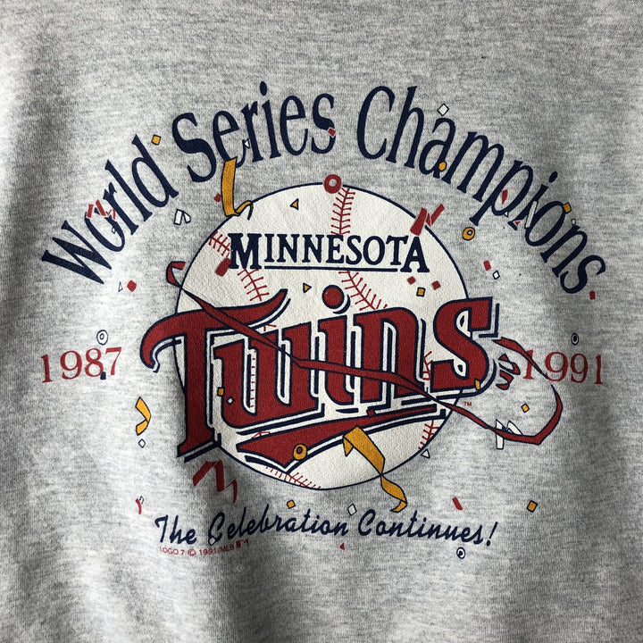Vintage 90'S Tultex SuperWeight MLB Minnesota Twins Print Sweatshirt, Made in USA, Men's Size XL cotton gray type Vintage Second Hand