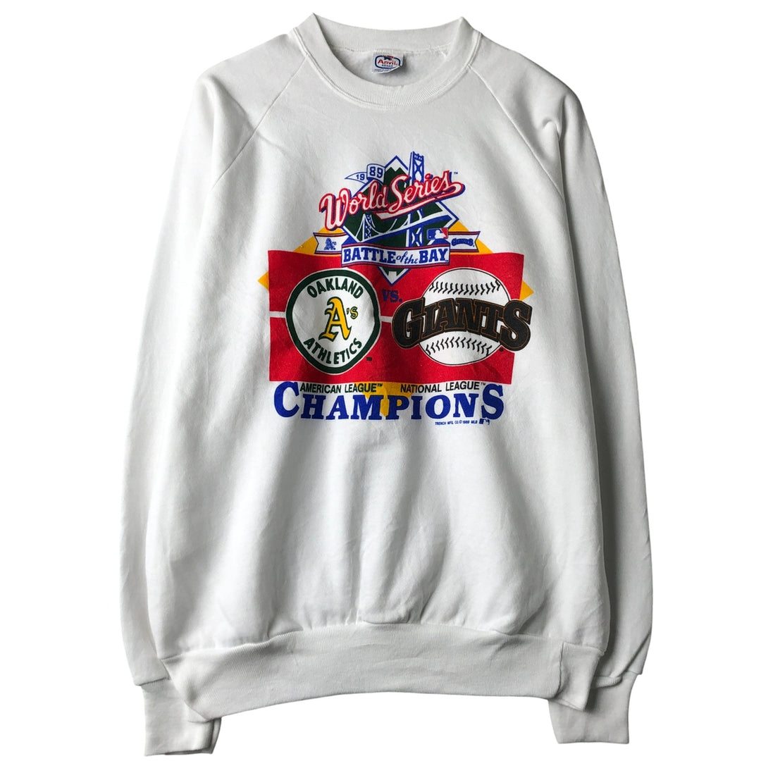 1980'S Anvil MLB 1989 World Series Printed Sweatshirt, Men's Size XL polyester white type Vintage Second Hand
