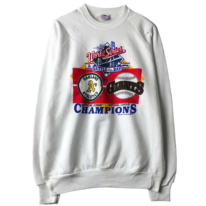 1980'S Anvil MLB 1989 World Series Printed Sweatshirt, Men's Size XL polyester white type Vintage Second Hand